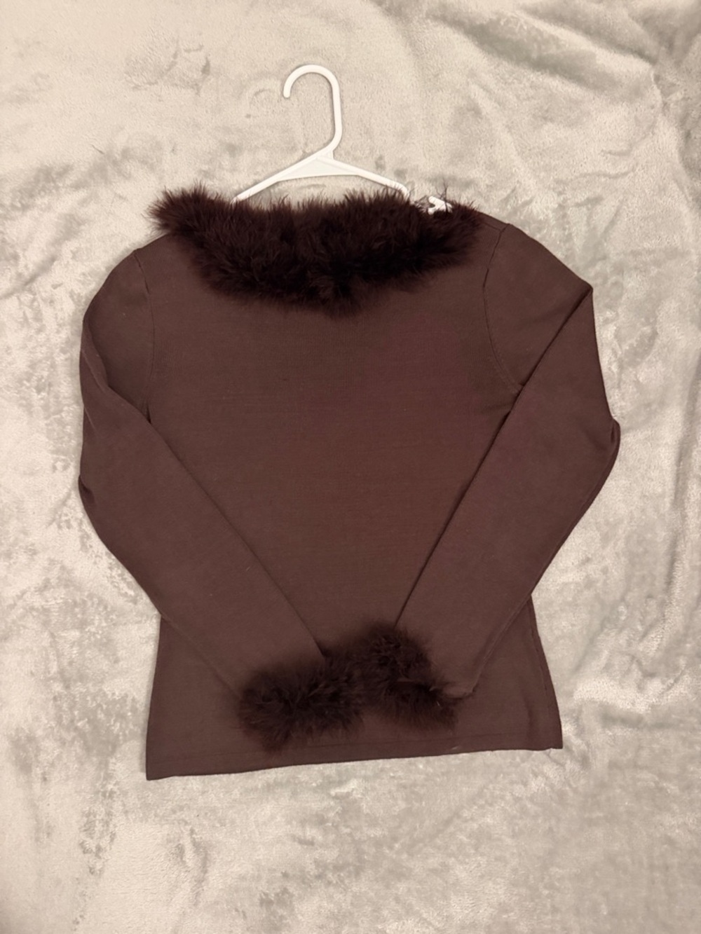 Joseph A. 
Brown Long Sleeve Top with Faux Fur Trim